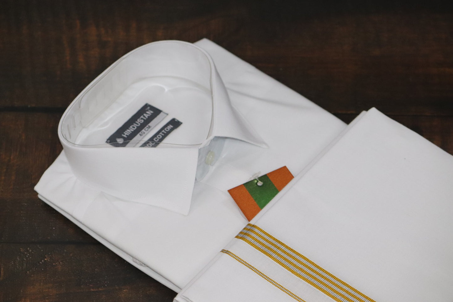 White Shirt + 30k Grand Jari Mixed Dhoti Combo Set