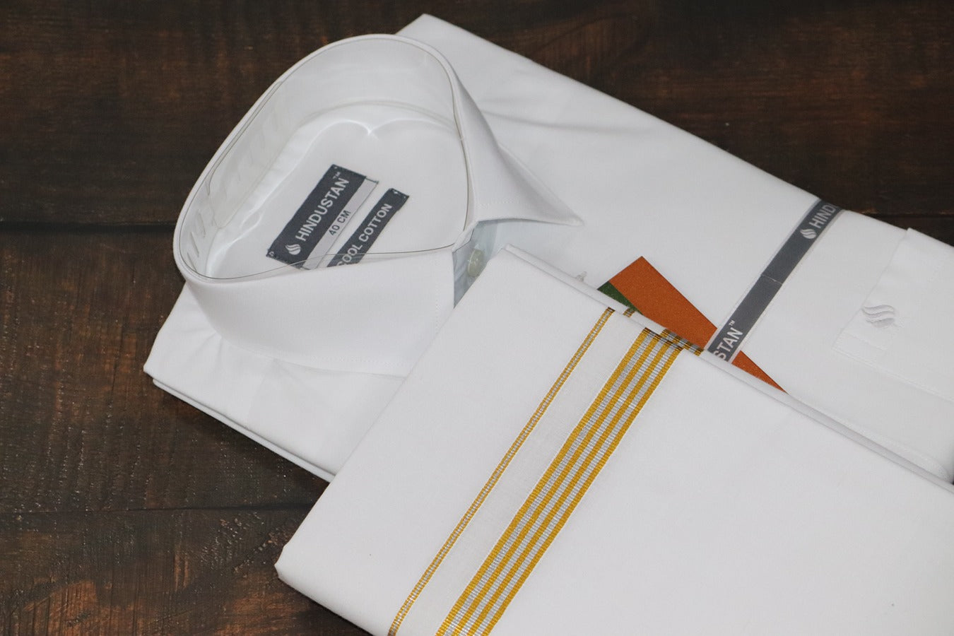 White Shirt + 30k Grand Jari Mixed Dhoti Combo Set