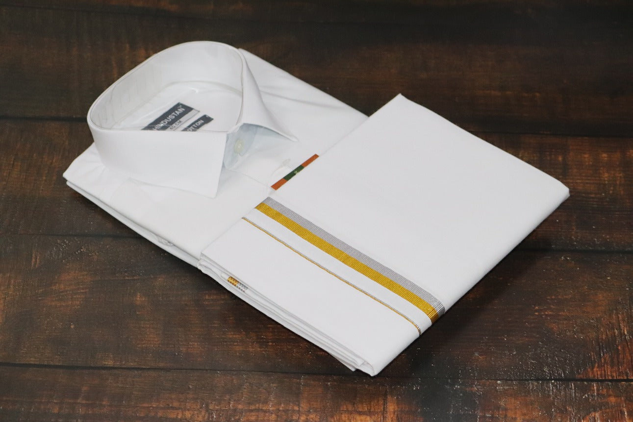 White Shirt + 30k Grand Half&Half Dhoti Combo Set
