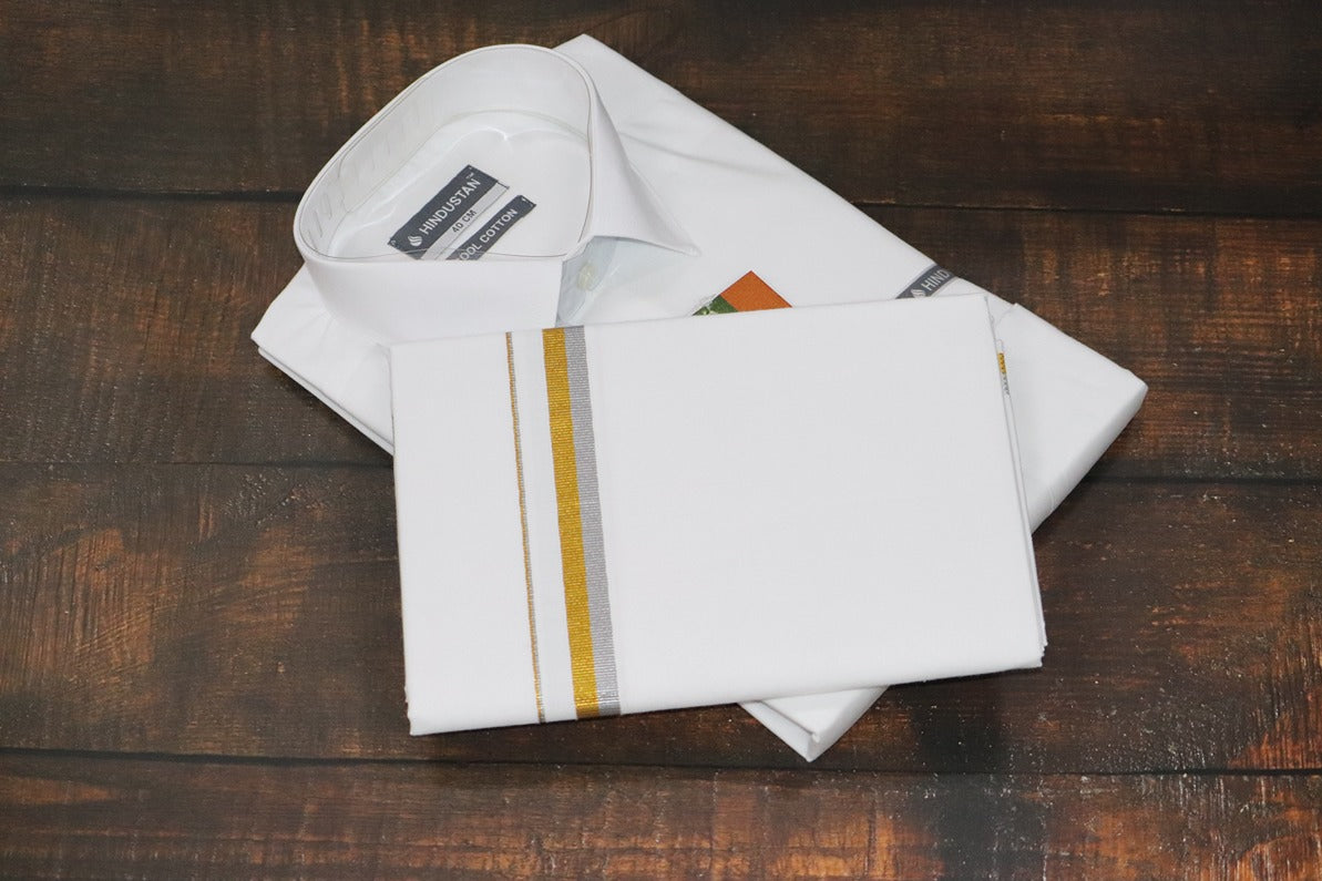 White Shirt + 30k Grand Half&Half Dhoti Combo Set