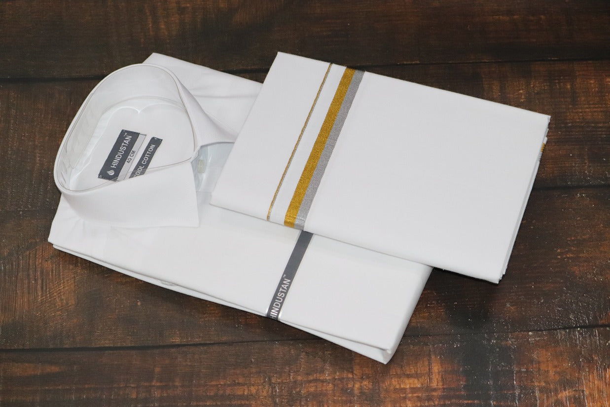 White Shirt + 30k Grand Half&Half Dhoti Combo Set