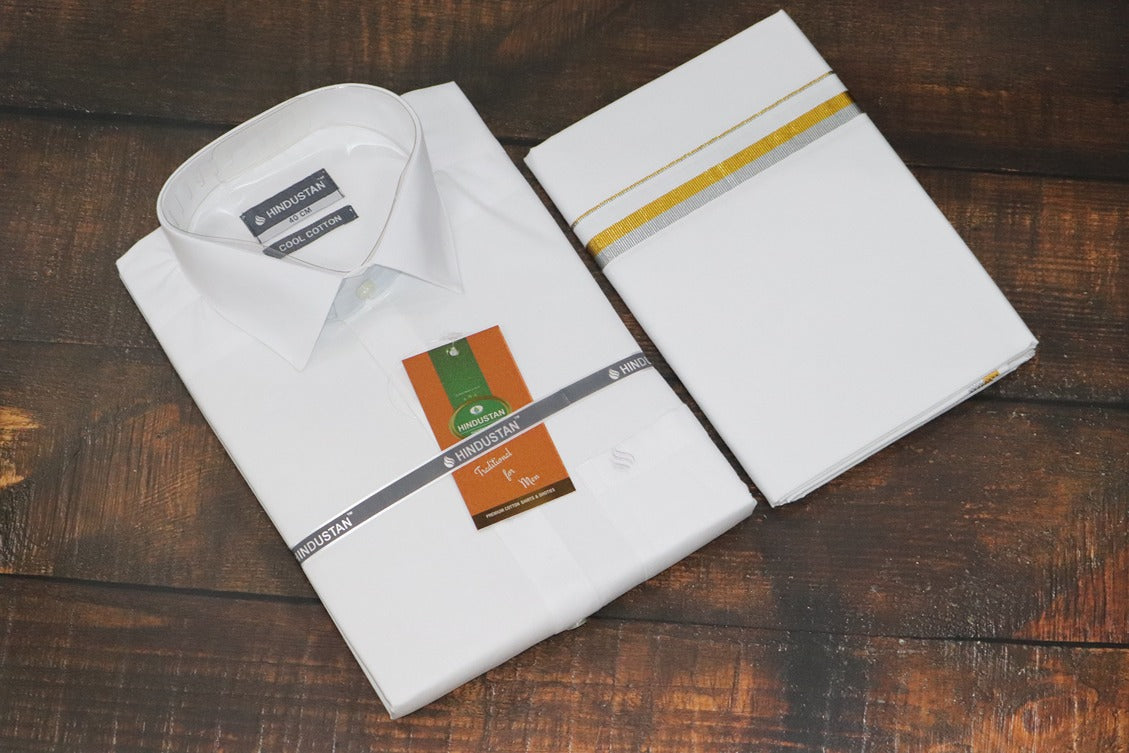 White Shirt + 30k Grand Half&Half Dhoti Combo Set