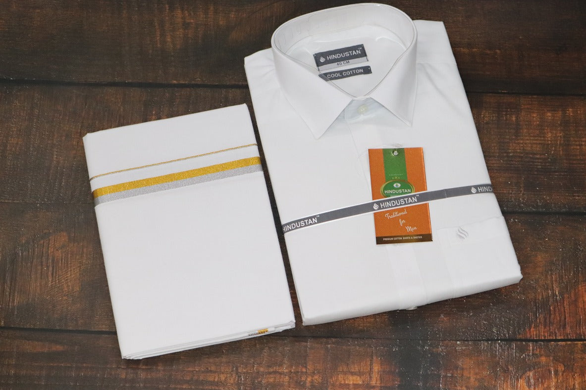 White Shirt + 30k Grand Half&Half Dhoti Combo Set