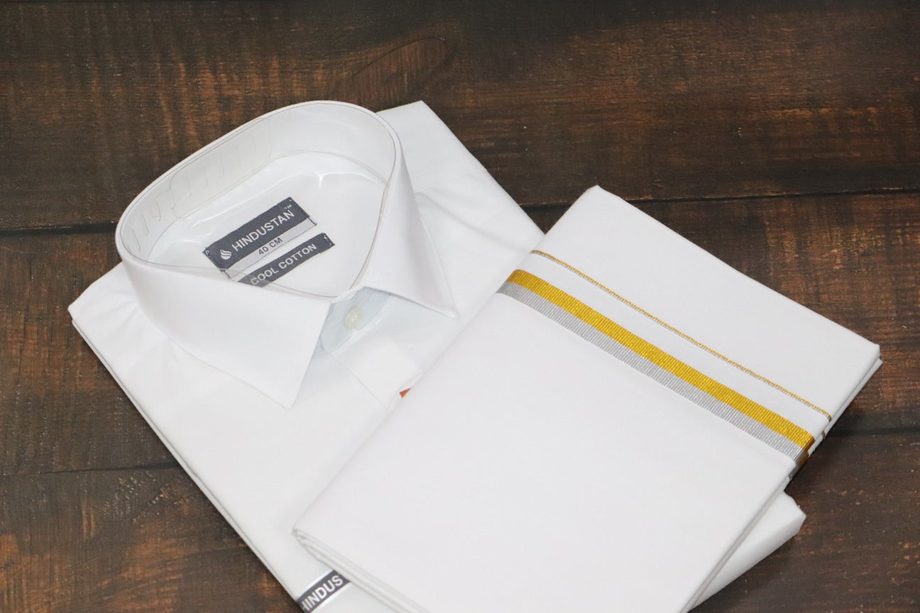 White Shirt + 30k Grand Half&Half Dhoti Combo Set