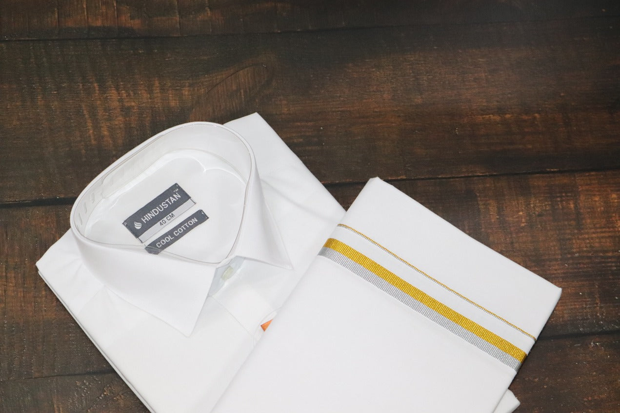 White Shirt + 30k Grand Half&Half Dhoti Combo Set