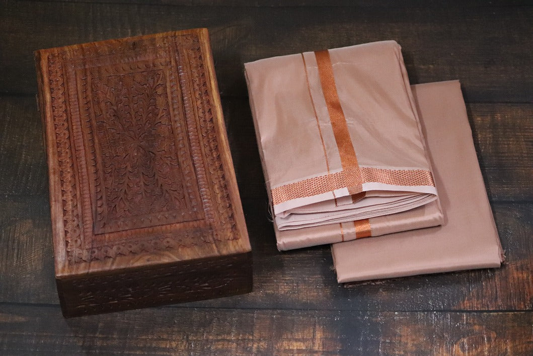 Artsilk Copper Combo Set(Shirt Fabric+Dhoti) with 50k Copper Border