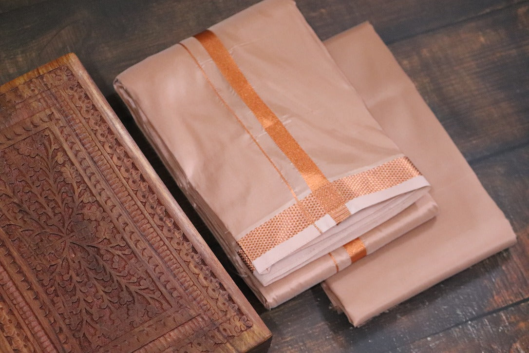 Artsilk Copper Combo Set(Shirt Fabric+Dhoti) with 50k Copper Border