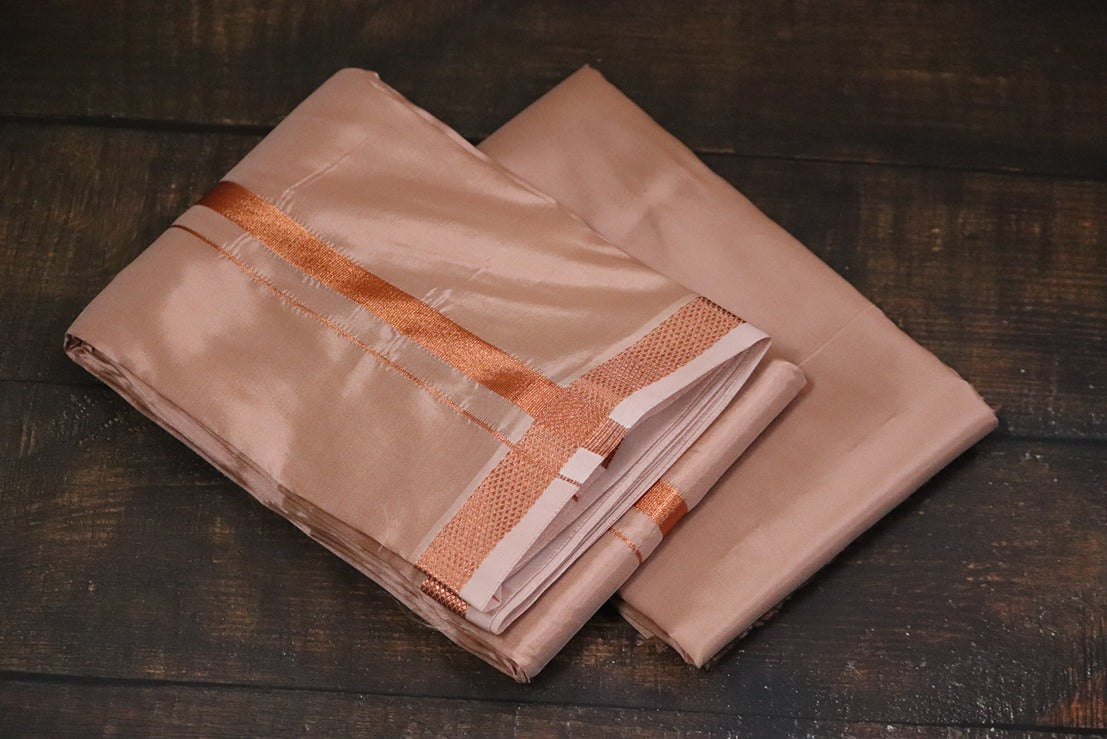 Artsilk Copper Combo Set(Shirt Fabric+Dhoti) with 50k Copper Border