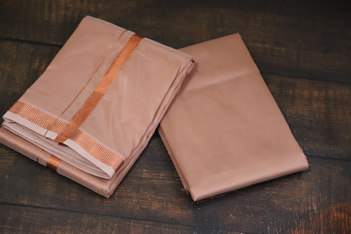 Artsilk Copper Combo Set(Shirt Fabric+Dhoti) with 50k Copper Border