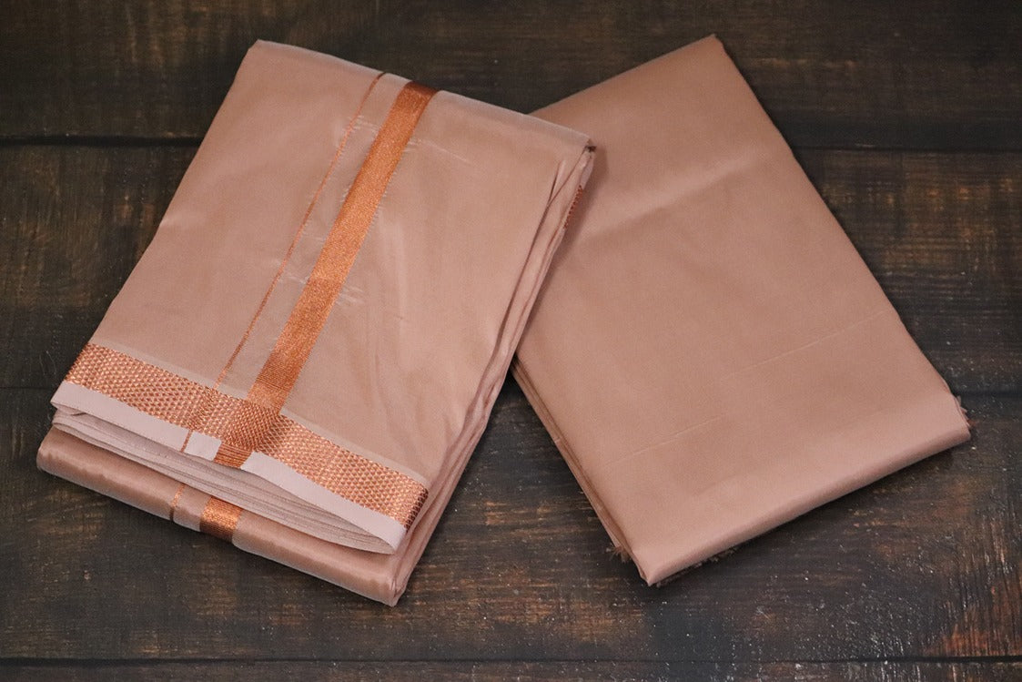 Artsilk Copper Combo Set(Shirt Fabric+Dhoti) with 50k Copper Border