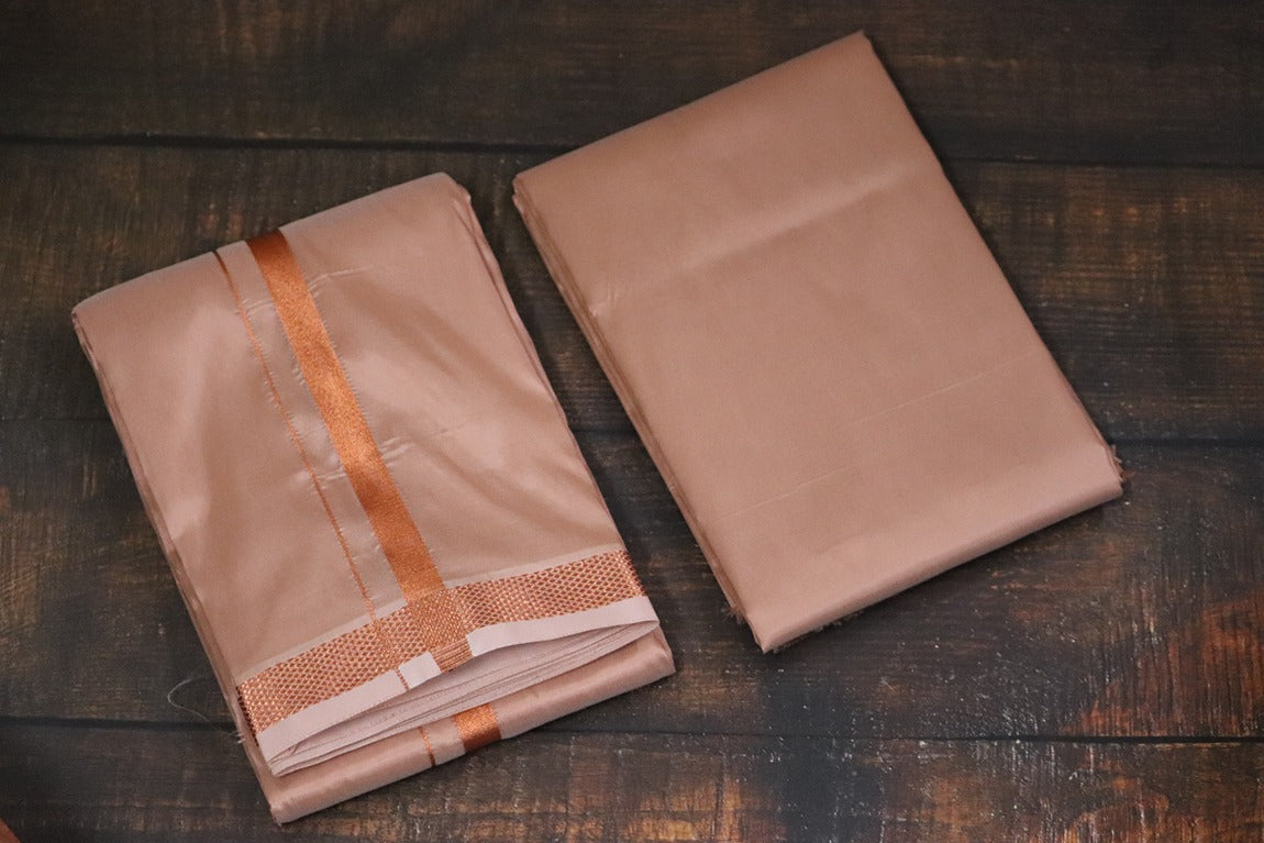 Artsilk Copper Combo Set(Shirt Fabric+Dhoti) with 50k Copper Border