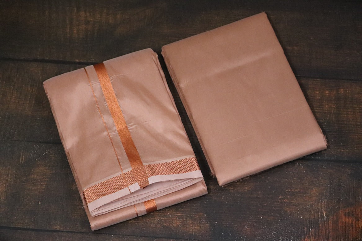 Artsilk Copper Combo Set(Shirt Fabric+Dhoti) with 50k Copper Border
