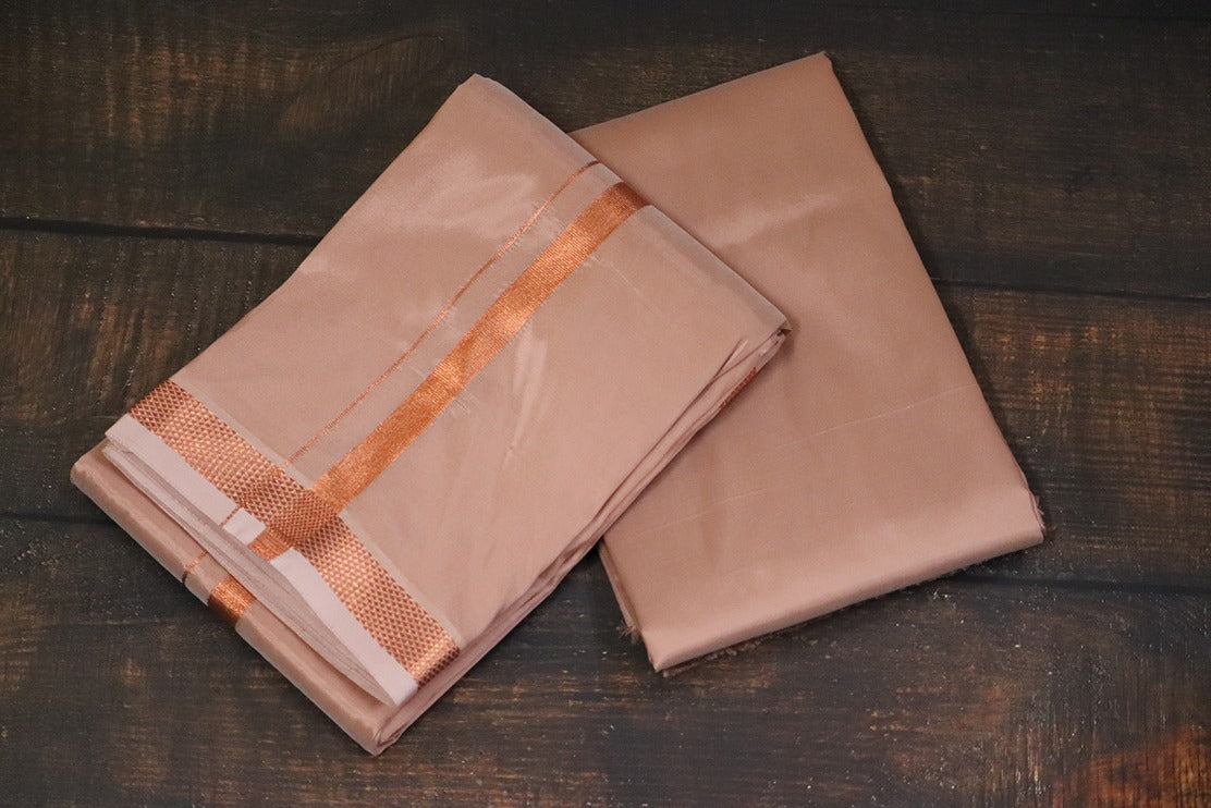 Artsilk Copper Combo Set(Shirt Fabric+Dhoti) with 50k Copper Border