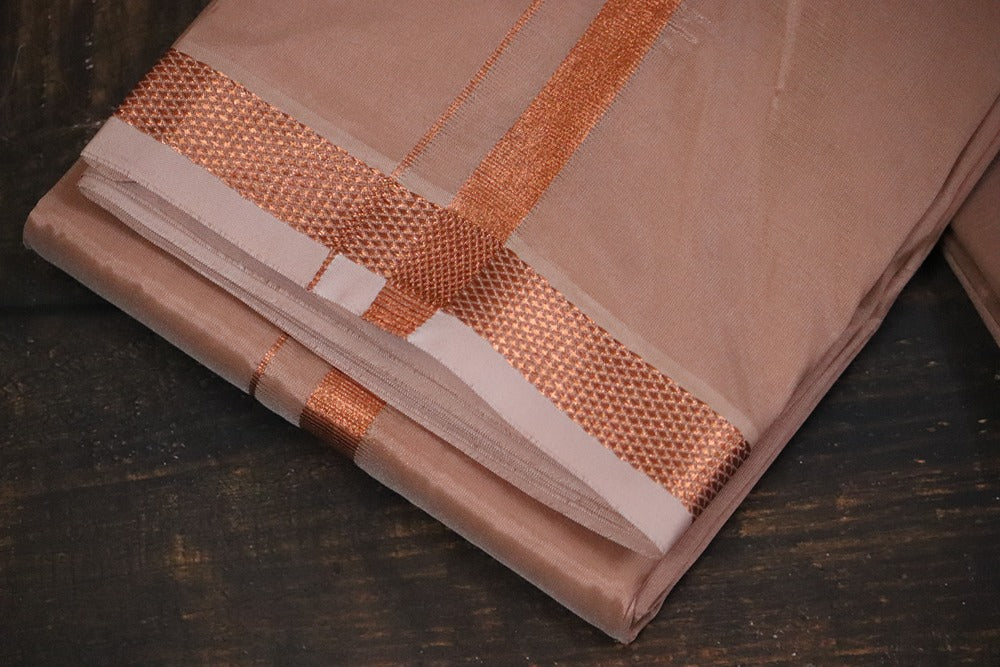 Artsilk Copper Combo Set(Shirt Fabric+Dhoti) with 50k Copper Border