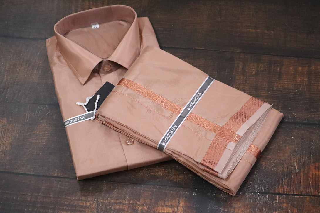 Artsilk Copper Shirt + 50k Copper Dhoti Set - Full Sleeve