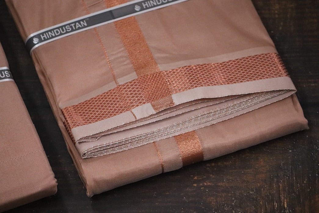 Artsilk Copper Shirt + 50k Copper Dhoti Set - Full Sleeve