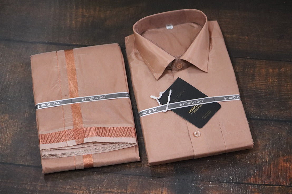 Artsilk Copper Shirt + 50k Copper Dhoti Set - Full Sleeve