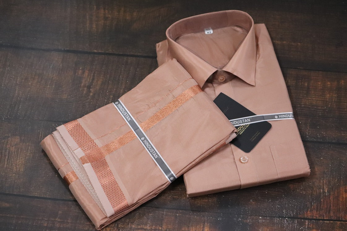 Artsilk Copper Shirt + 50k Copper Dhoti Set - Full Sleeve