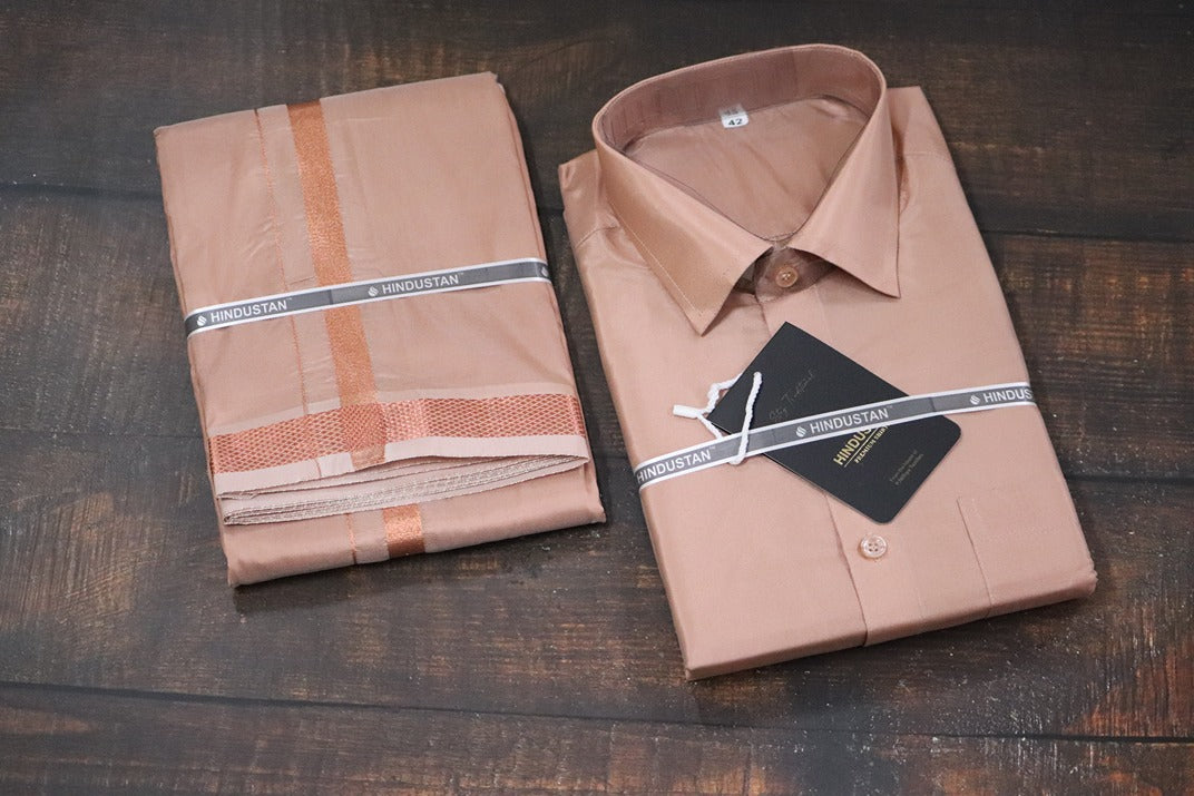 Artsilk Copper Shirt + 50k Copper Dhoti Set - Full Sleeve