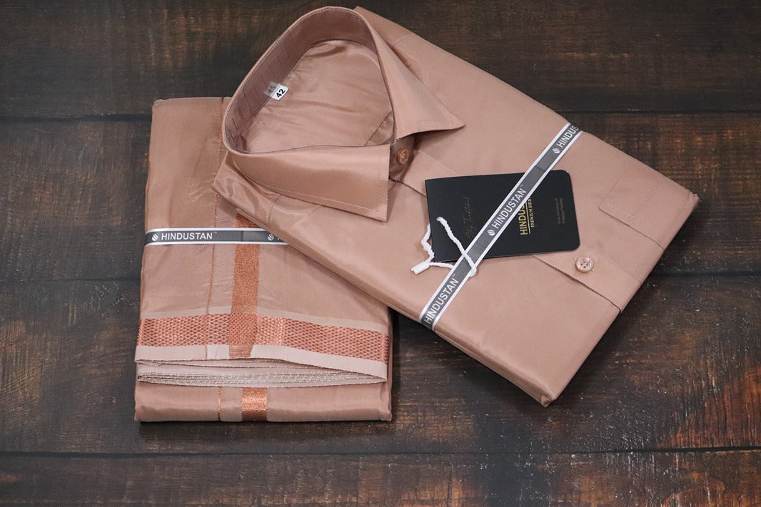 Artsilk Copper Shirt + 50k Copper Dhoti Set - Full Sleeve