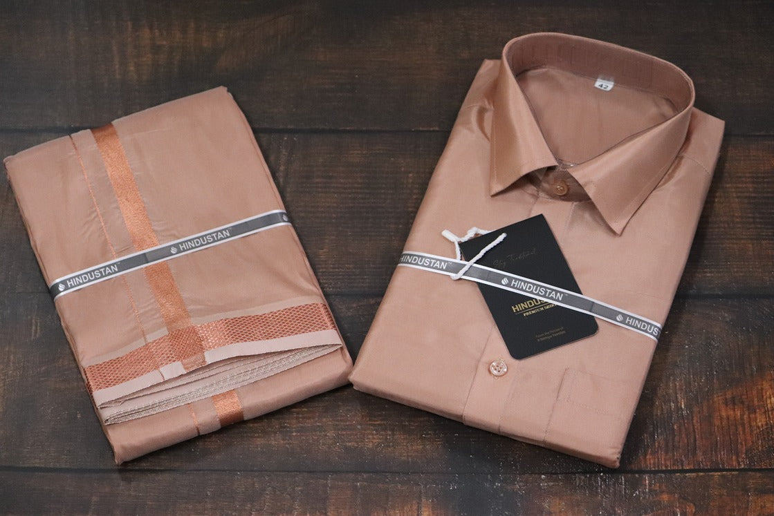 Artsilk Copper Shirt + 50k Copper Dhoti Set - Full Sleeve