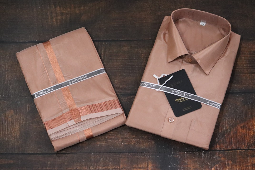 Artsilk Copper Shirt + 50k Copper Dhoti Set - Full Sleeve