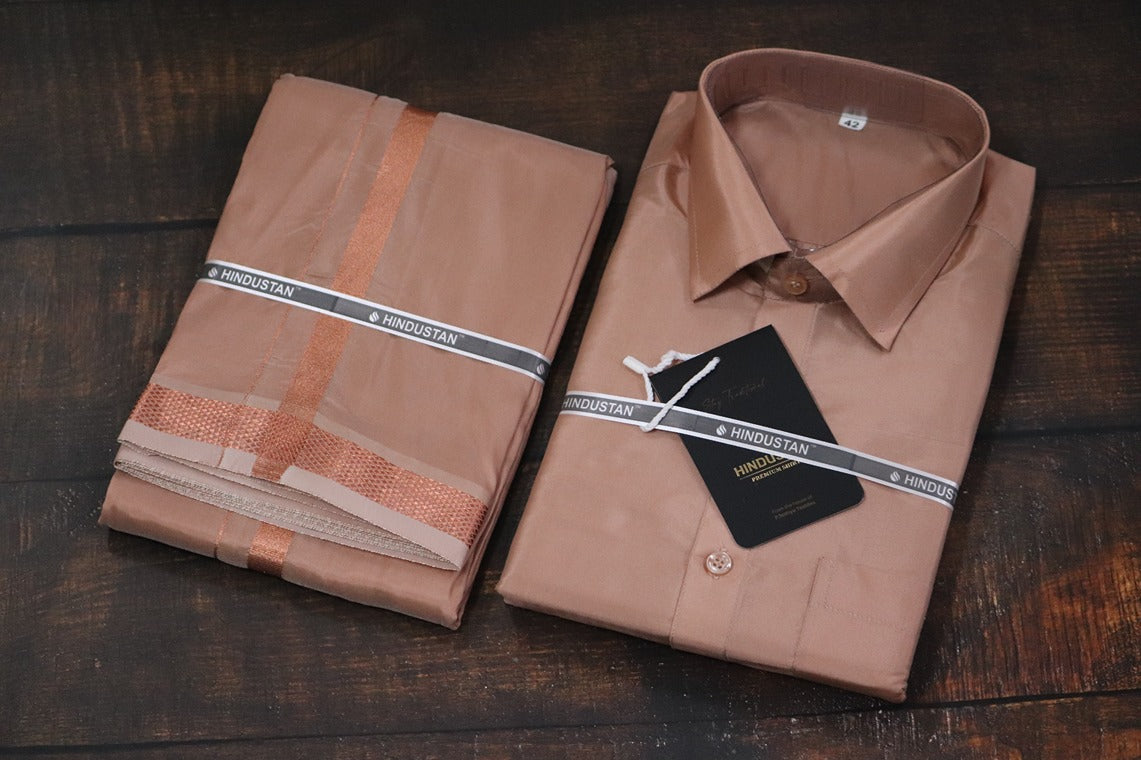 Artsilk Copper Shirt + 50k Copper Dhoti Set - Full Sleeve