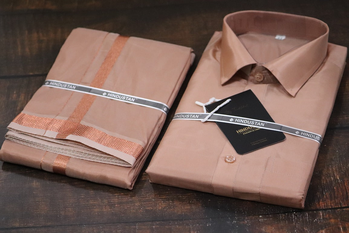 Artsilk Copper Shirt + 50k Copper Dhoti Set - Full Sleeve