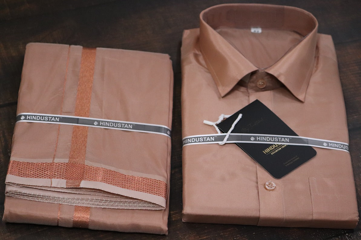 Artsilk Copper Shirt + 50k Copper Dhoti Set - Full Sleeve