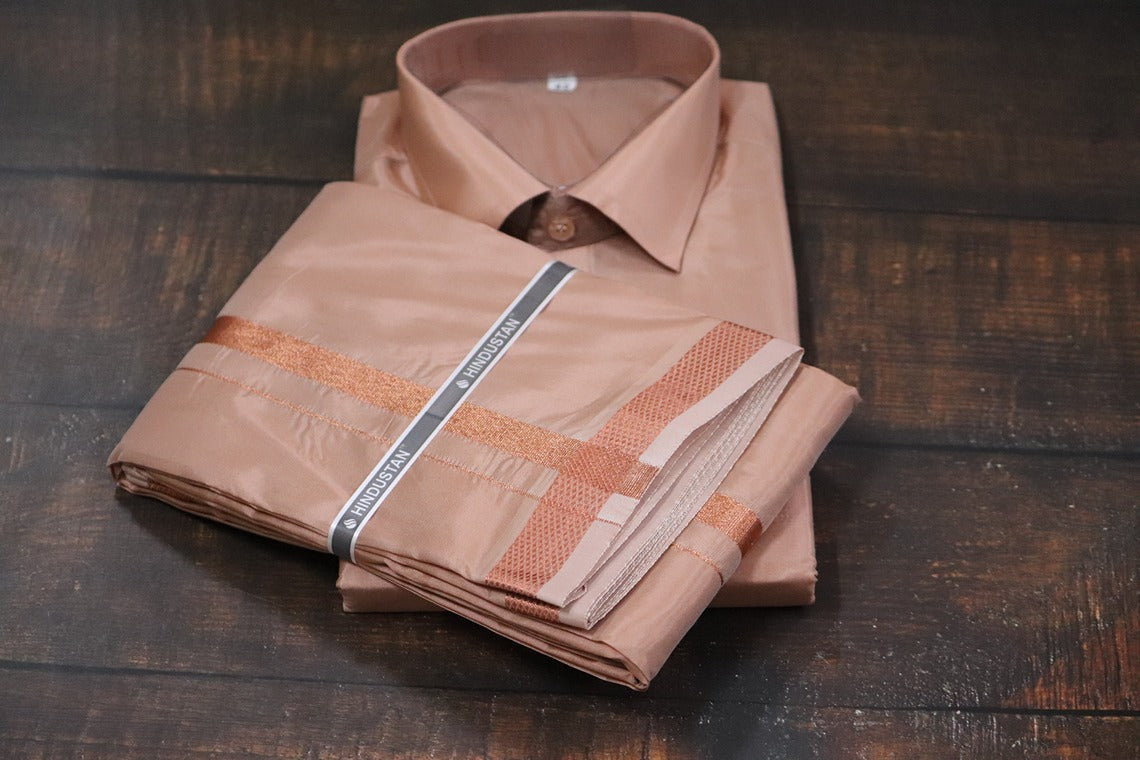 Artsilk Copper Shirt + 50k Copper Dhoti Set - Full Sleeve