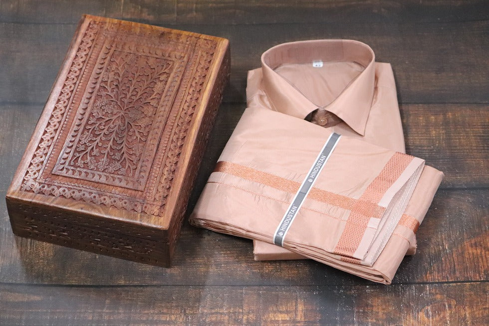 Artsilk Copper Shirt + 50k Copper Dhoti Set - Full Sleeve