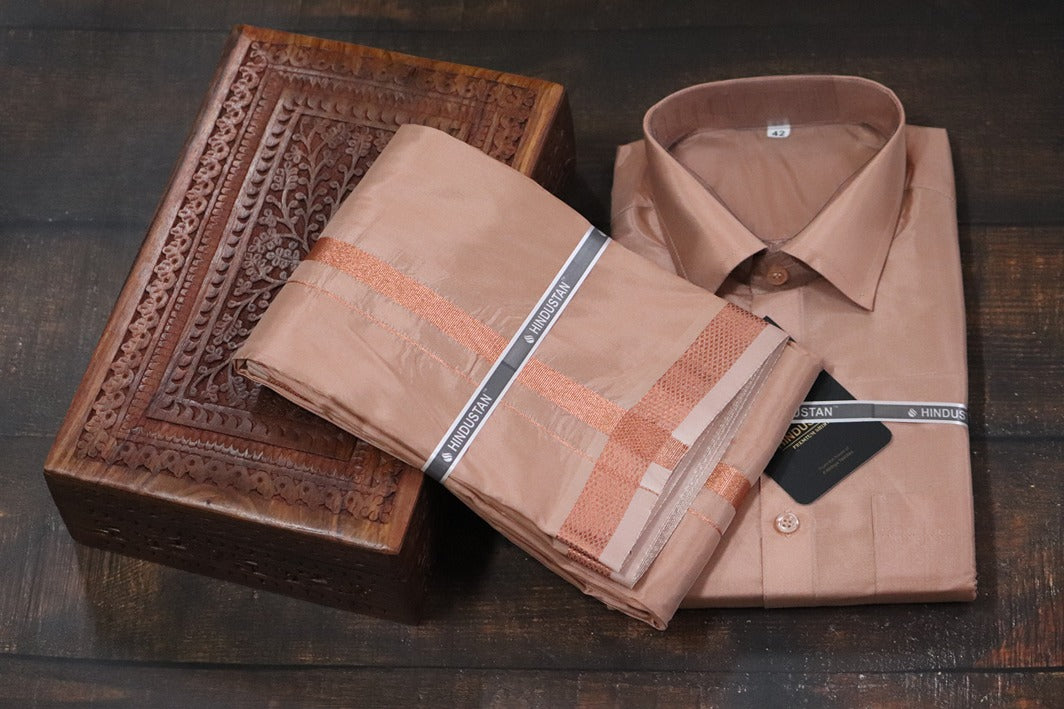 Artsilk Copper Shirt + 50k Copper Dhoti Set - Full Sleeve
