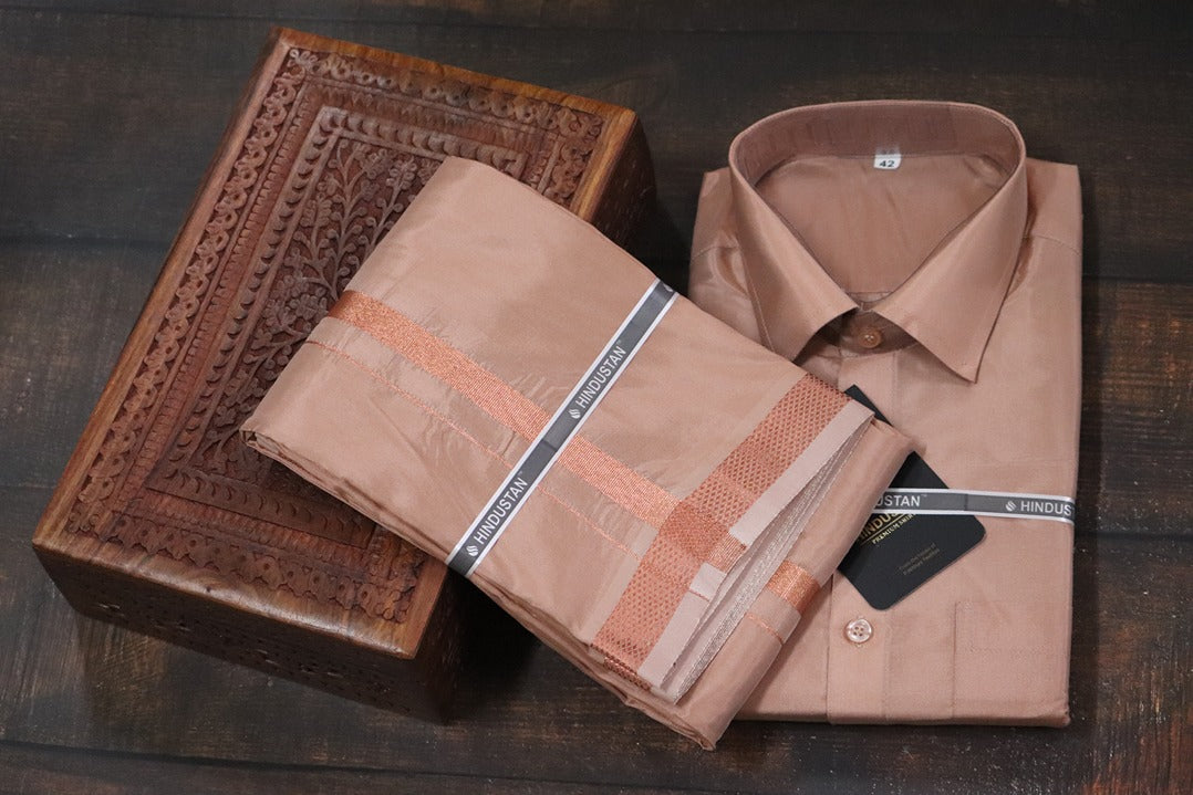 Artsilk Copper Shirt + 50k Copper Dhoti Set - Full Sleeve