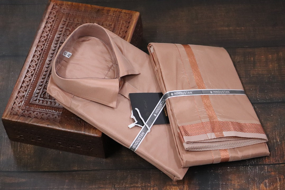 Artsilk Copper Shirt + 50k Copper Dhoti Set - Full Sleeve