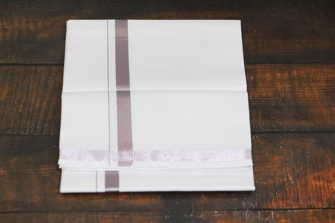 Onion Silver Jari 30k Silver Border Dhoti - 2mtr