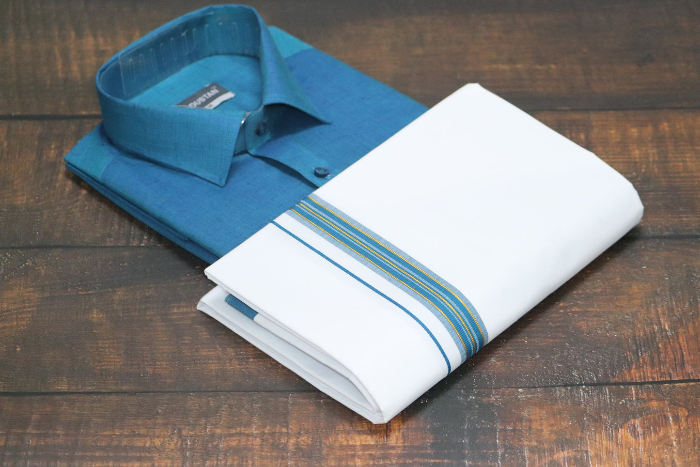 Matching Shirt & Dhoti Combo Set ( PEACOCK BLUE - C4)