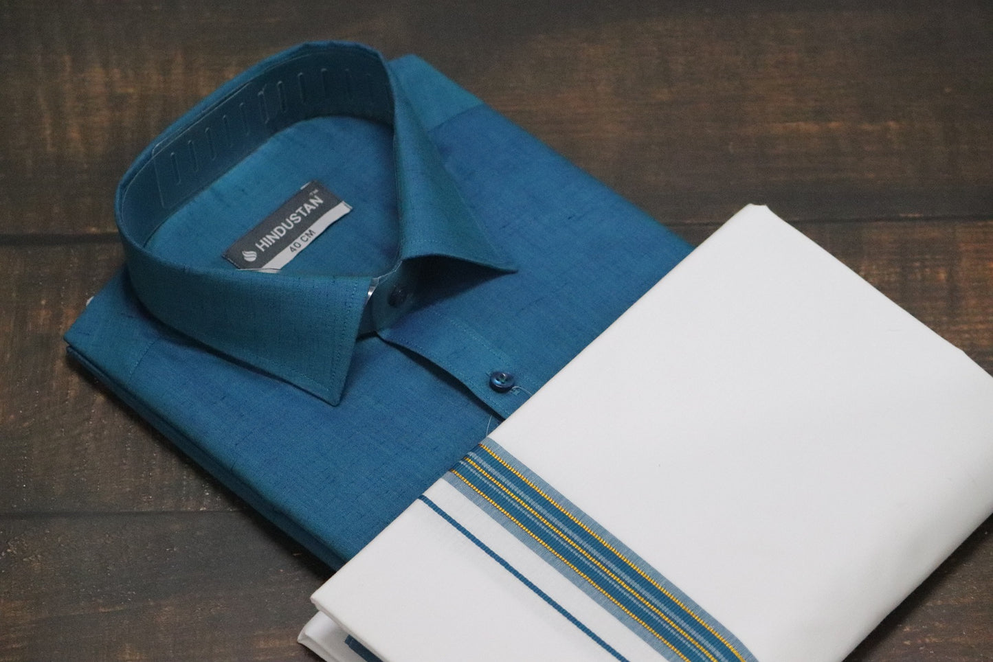 Matching Shirt & Dhoti Combo Set ( PEACOCK BLUE - C4)
