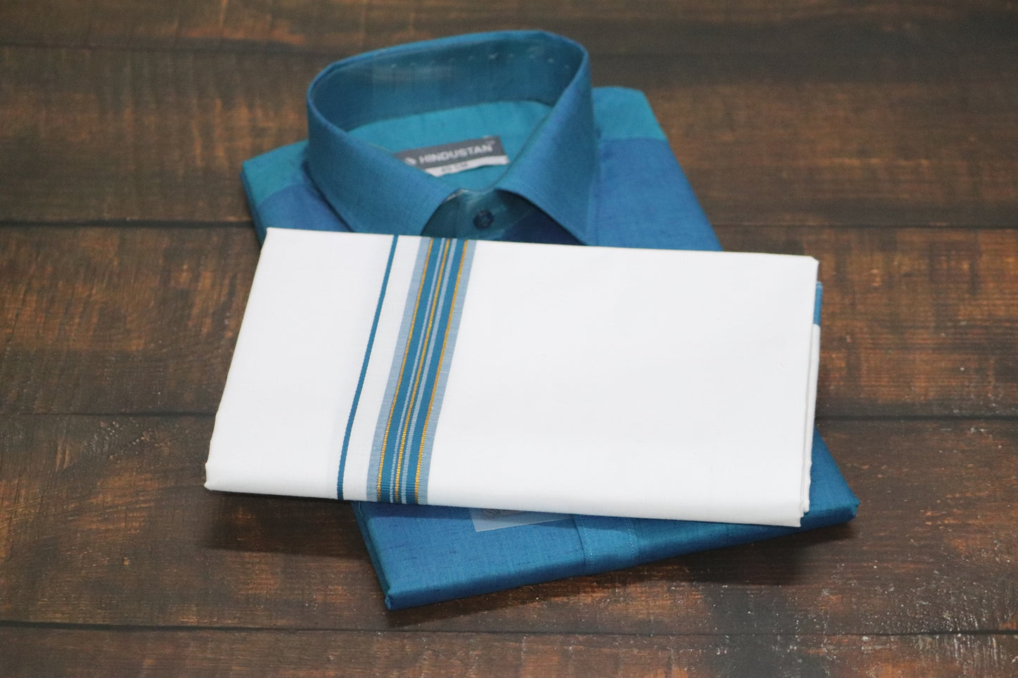 Matching Shirt & Dhoti Combo Set ( PEACOCK BLUE - C4)