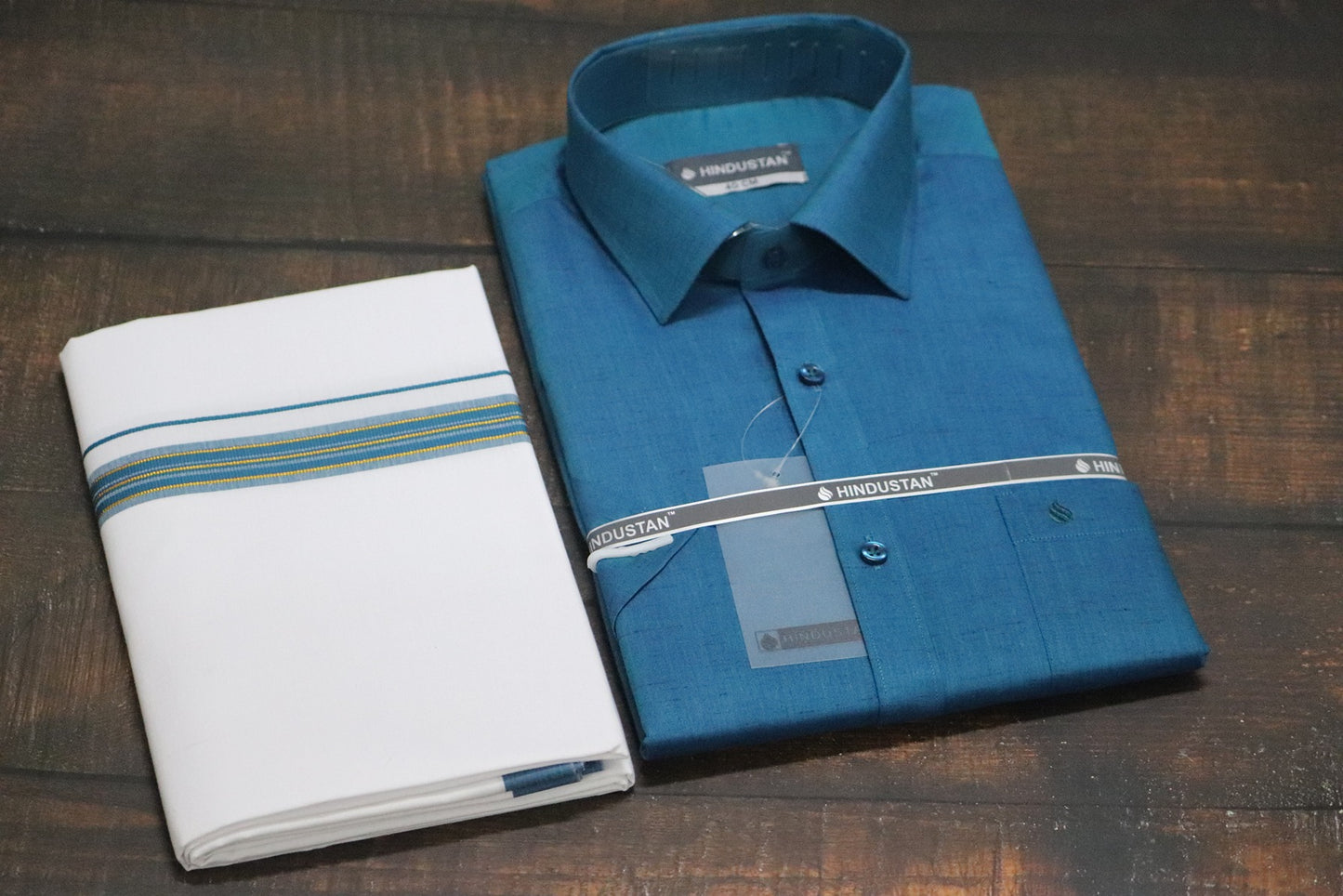 Matching Shirt & Dhoti Combo Set ( PEACOCK BLUE - C4)