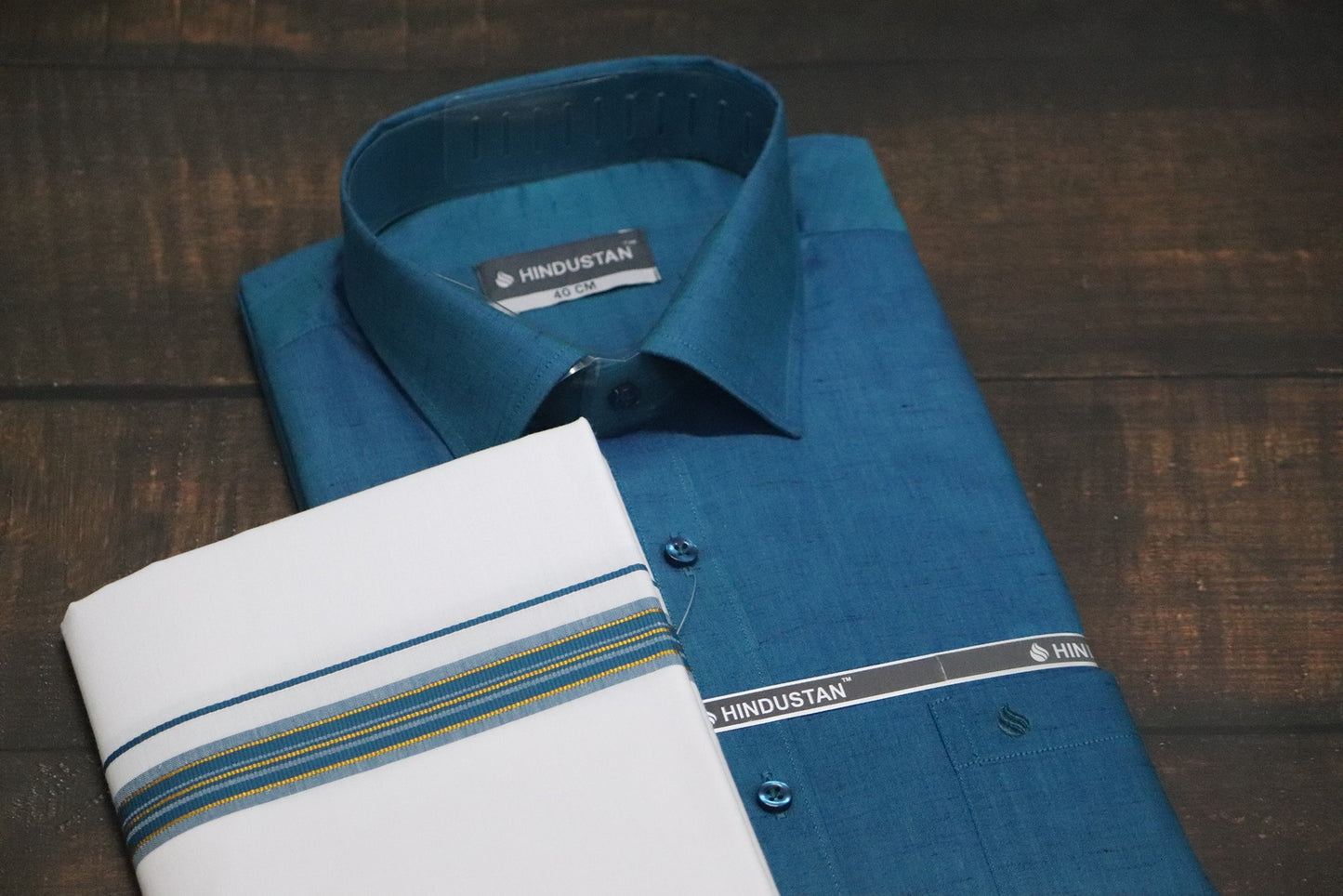 Matching Shirt & Dhoti Combo Set ( PEACOCK BLUE - C4)