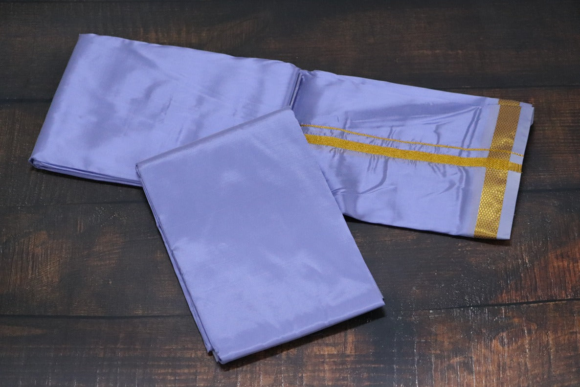 Artsilk Sunshine Purple Combo Set (Shirt Fabric+Dhoti) with Gold Border