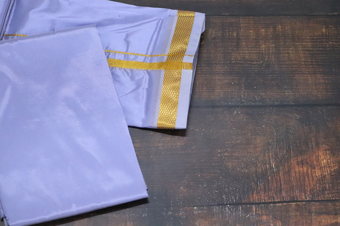 Artsilk Sunshine Purple Combo Set (Shirt Fabric+Dhoti) with Gold Border