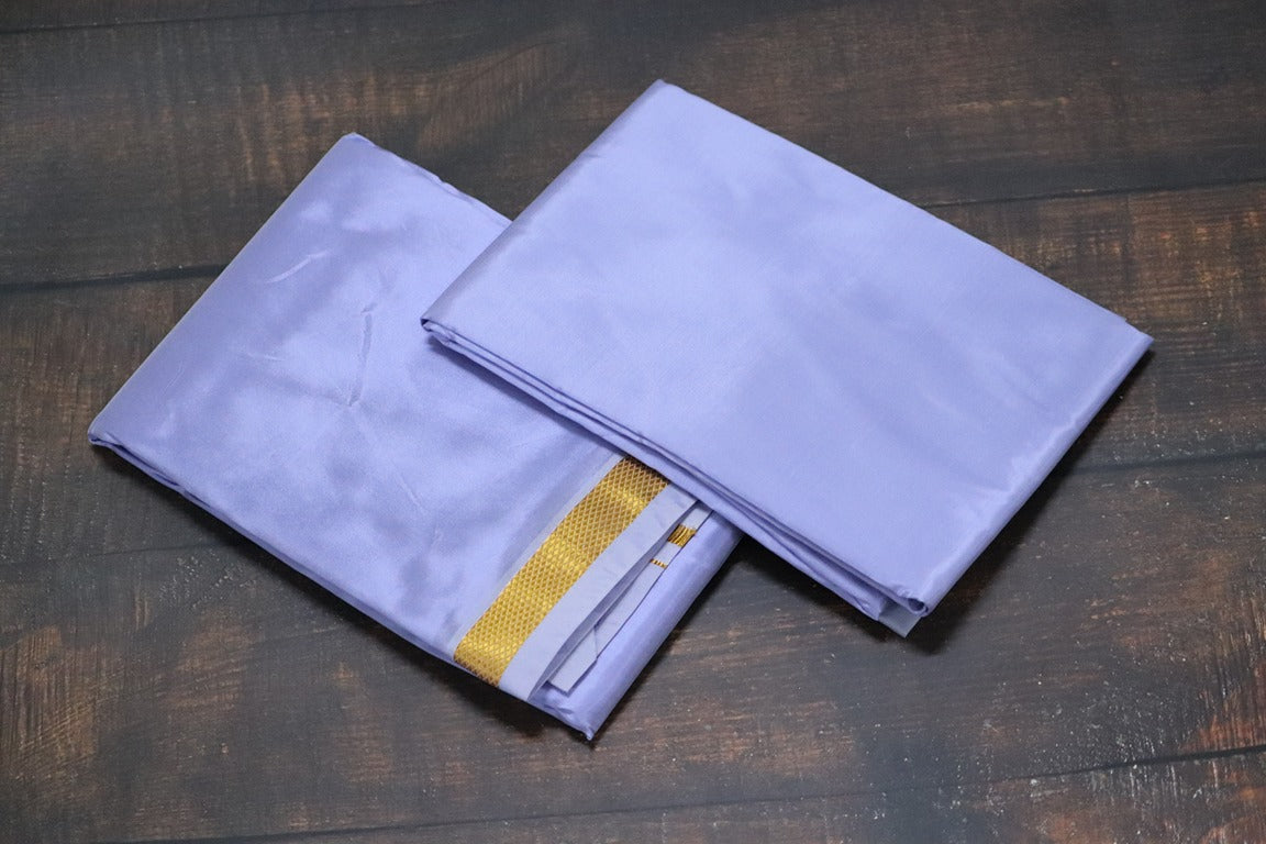 Artsilk Sunshine Purple Combo Set (Shirt Fabric+Dhoti) with Gold Border