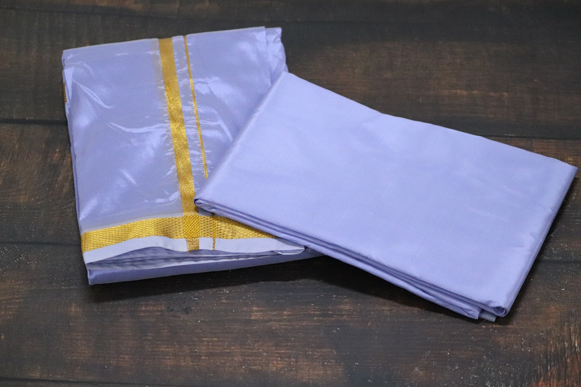 Artsilk Sunshine Purple Combo Set (Shirt Fabric+Dhoti) with Gold Border