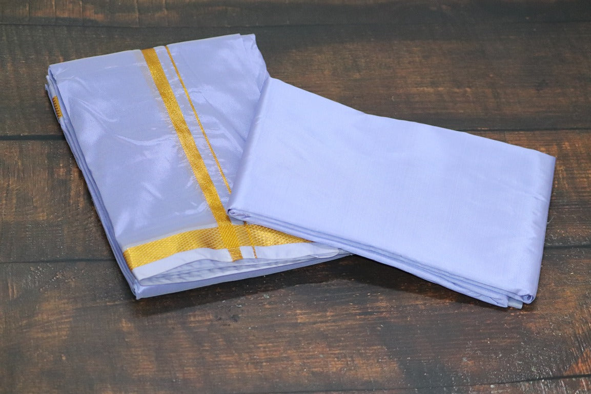 Artsilk Sunshine Purple Combo Set (Shirt Fabric+Dhoti) with Gold Border