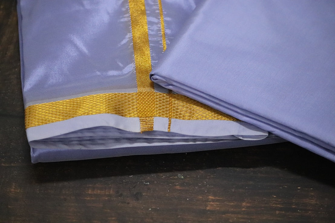 Artsilk Sunshine Purple Combo Set (Shirt Fabric+Dhoti) with Gold Border