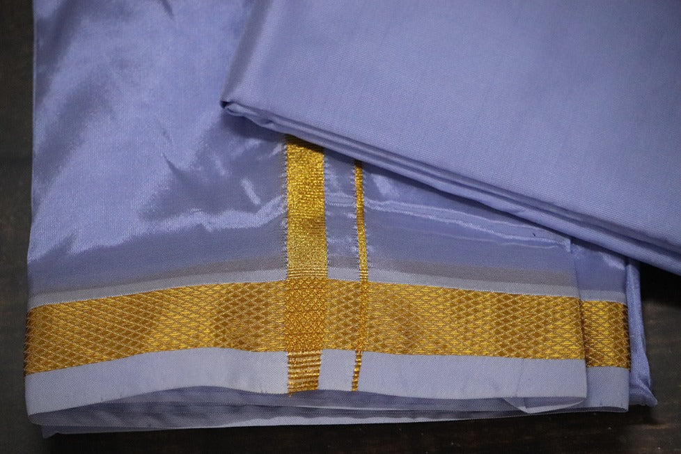 Artsilk Sunshine Purple Combo Set (Shirt Fabric+Dhoti) with Gold Border