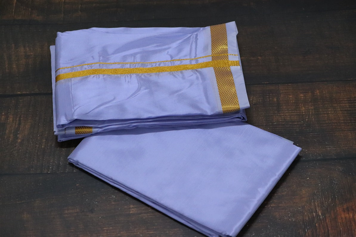 Artsilk Sunshine Purple Combo Set (Shirt Fabric+Dhoti) with Gold Border