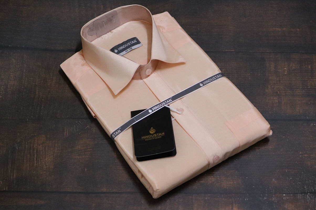Artsilk Coral Shirt + Coral Dhoti with 100k Copper Border - Full Sleeve