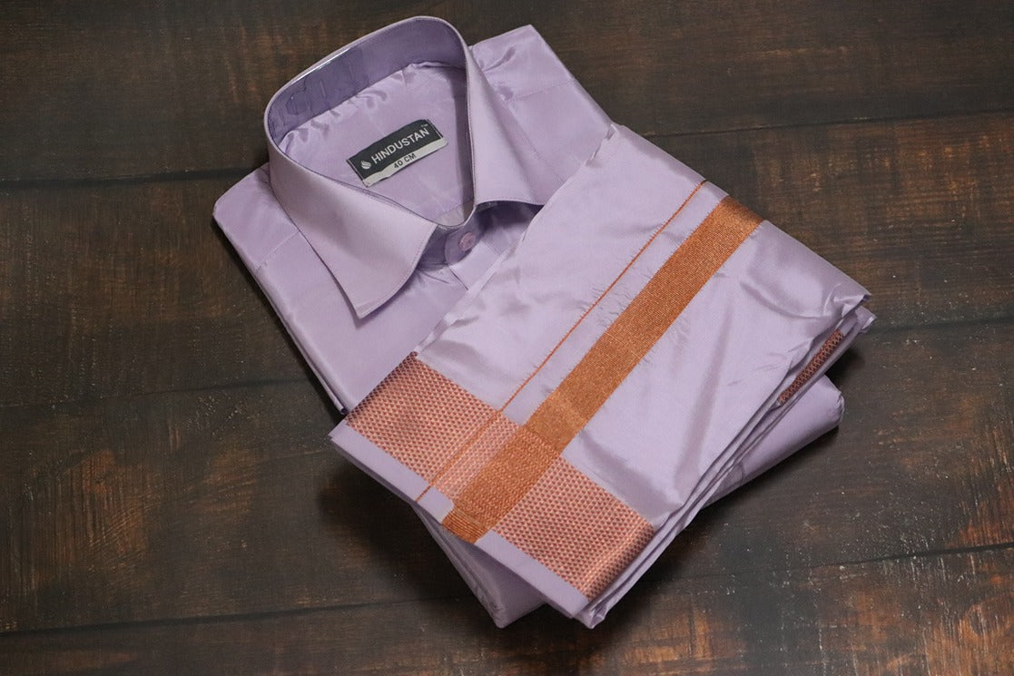 Artsilk Ultra Violet Shirt + Purple Dhoti with 100k Copper Border - Full Sleeve